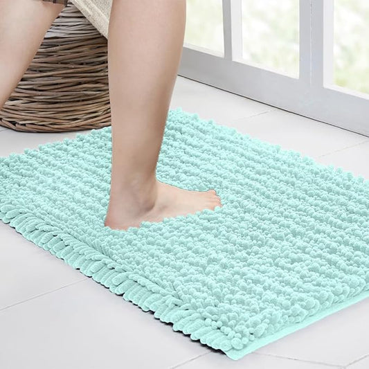 Walensee Bathroom Rug Non Slip Bath Mat (44x24 Inch Spa Blue) Water Absorbent Super Soft Shaggy Chenille Machine Washable Dry Extra Thick Perfect Absorbant Best Large Plush Carpet for Shower Floor