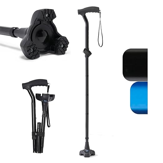 Medline TriGlide Folding Cane, Mimics Ankle Movement, Adjusts 32-37", 350 Ibs. Capacity, Black - For Seniors & Adults While Walking, Balance, Mobility Aid