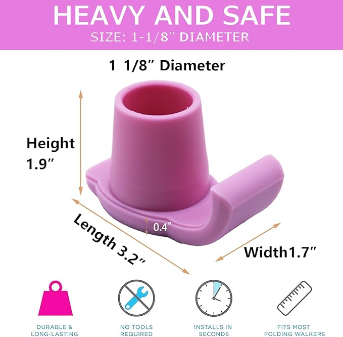 Magicorange Walker Glide Skis, 4 Pcs Universal Fit Walker ski Glides,Easy to Use Rubber Walker Glides,Walker Feet Replacement (Pink)