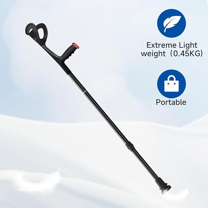 Carbon Fiber Elbow Walking Cane for Men/Women, Lightweight, Height Adjustment Walking Stick, with Ergonomic Contoured Grip and Comfortable U-Shaped Elbow Support for Senior