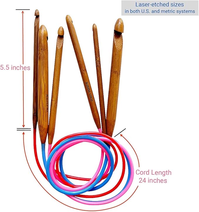 KnitPal 24-inch (60 cm) Circular Crochet Hooks Double Ended Tunisian Crochet Hooks Set with Cable for Afghan Crocheting in The Round - 7 US Sizes: D/3mm,E/3.5mm,F/3.75mm,G/4mm,7/4.5mm,H/5mm,I/5.5mm