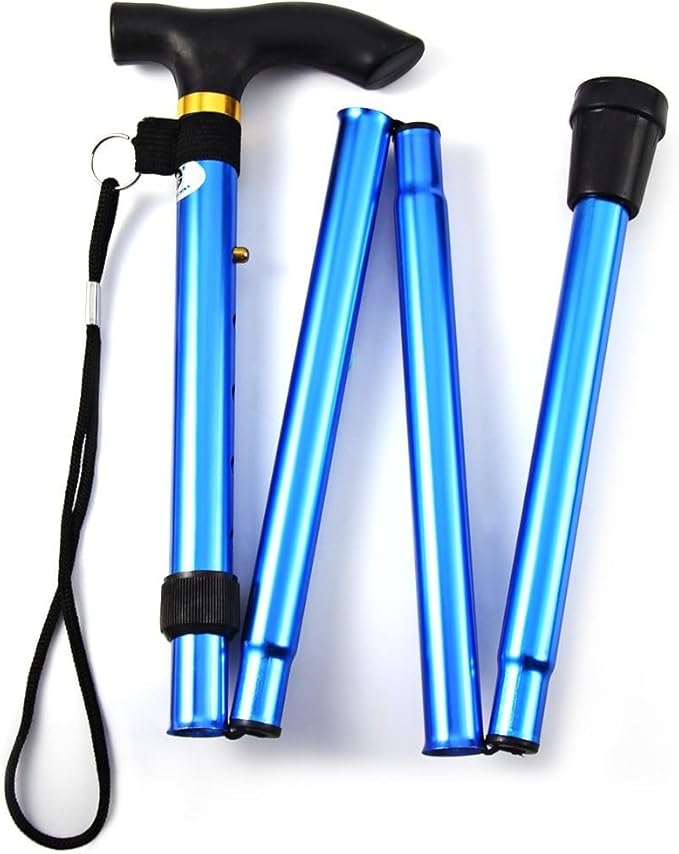 Folding Lightweight Walking Stick - Adjustable Aluminum Metal Collapsible Travel Cane with Non-Slip Rubber Base