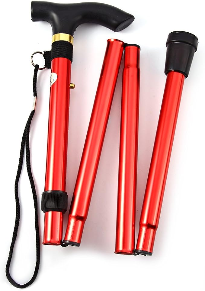 Folding Lightweight Walking Stick - Adjustable Aluminum Metal Collapsible Travel Cane with Non-Slip Rubber Base
