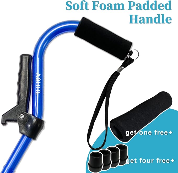 AOHHL Quad Walking Cane Foldable Adjustable Portable Stick Men & Women and Seniors - Lightweight & Sturdy with 4-Pronged Base for Extra Stability Balance,Self Standing Gifts for mom Dad