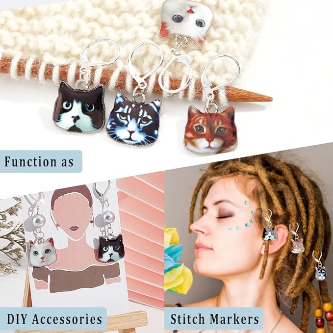 NBEADS 12 Pcs Cat Stitch Markers, 6 Styles Alloy Enamel Cat Crochet Stitch Marker Charms Removable Locking Stitch Marker for Knitting Weaving Sewing Accessories Quilting Handmade Jewelry