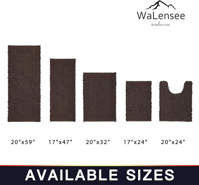 Walensee Bathroom Rug Non Slip Bath Mat (24x17 Inch Brown) Water Absorbent Super Soft Shaggy Chenille Machine Washable Dry Extra Thick Perfect Absorbant Best Small Plush Carpet for Shower Floor