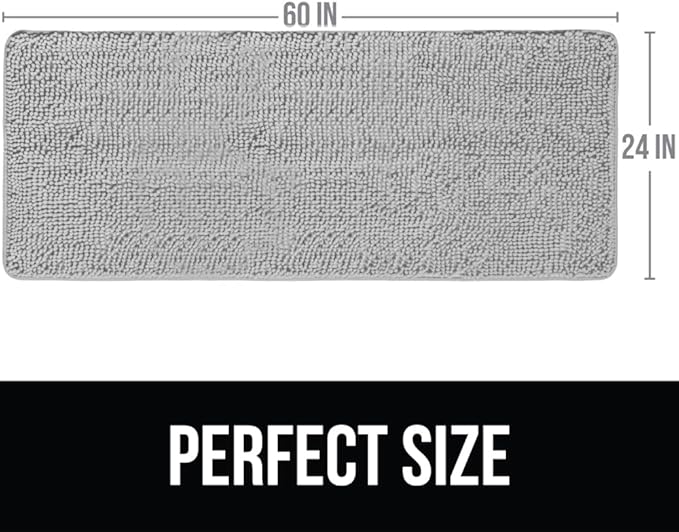 KANGAROO Bathroom Rugs, Chenille Soft Absorbent Bath Rug, Shaggy Shower Mat, Quick Dry Machine Wash Bathmat, Plush Carpet Mats for Tub, Bathtub and Room Home Decor Accessories, 60x24, Light Gray