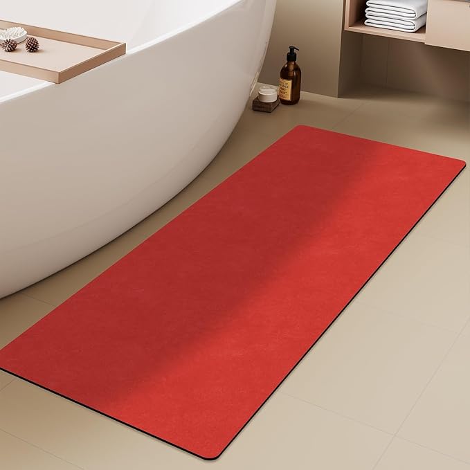 Christmas Bath Mat, Red Bathroom Rugs Non Slip Washable Thin Absorbent Bath Mat Fits Under Door Bathroom Floor Mat Perfect for Bath, Shower, or Sink 24"x60" Red