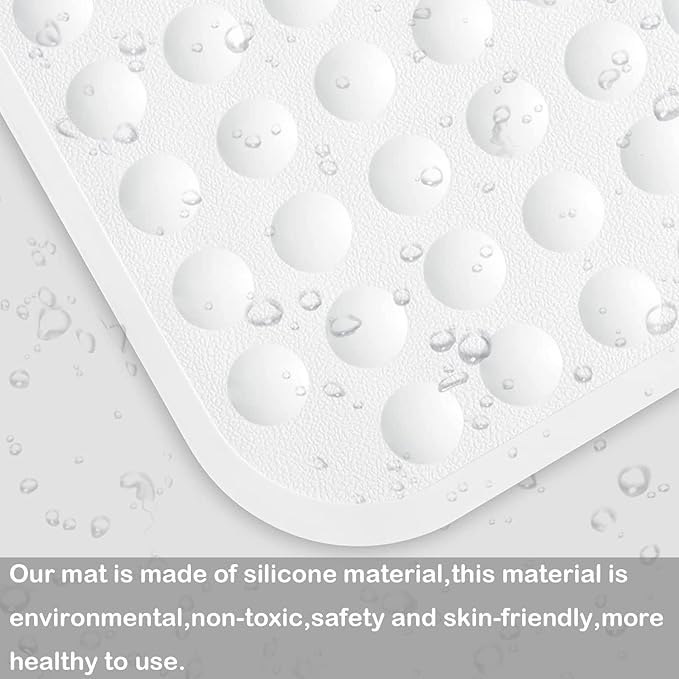 Yanzifly Bathtub Mat Non Slip Bath Mat for Tub Silicone Soft Bath Tub Mat Non Slip Shower Mats, Suction Cups Bath Tub Anti Slip Matt for Family Use, Machine Washable-White