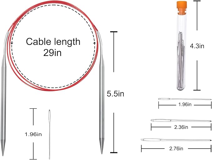 Size 8/5mm Circular Knitting Needles,40 Inch/100cm Knitting Needles for Beginners,Metal Round Knitting Needle Set with 9 Yarn Needle (Red, 40-inch-US-8(5mm))