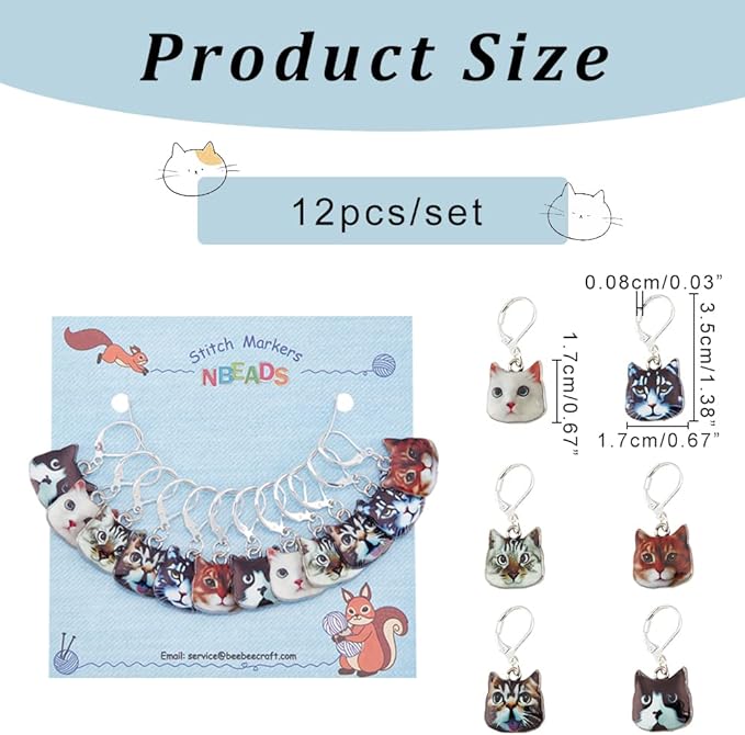 NBEADS 12 Pcs Cat Stitch Markers, 6 Styles Alloy Enamel Cat Crochet Stitch Marker Charms Removable Locking Stitch Marker for Knitting Weaving Sewing Accessories Quilting Handmade Jewelry