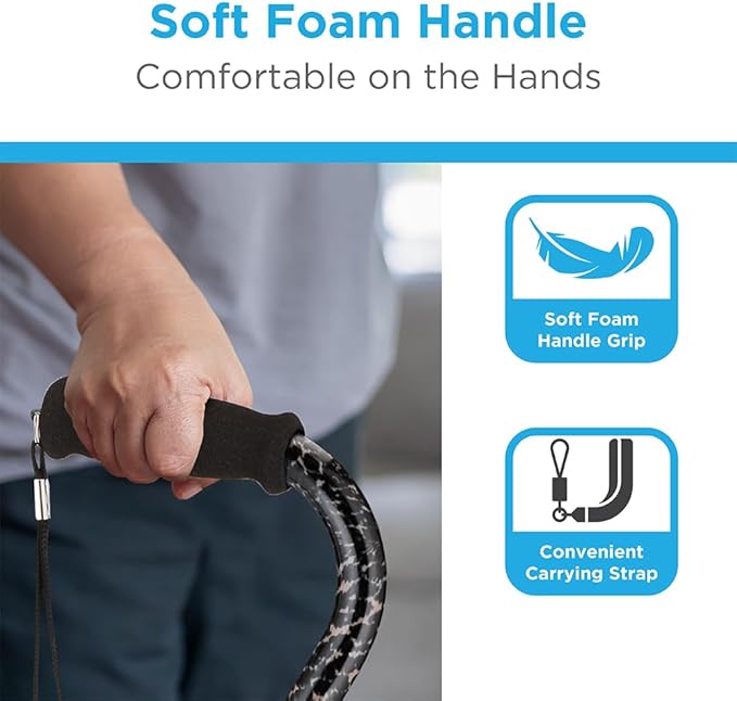 Nova Joy Designer Offset Walking Cane for Seniors - Unisex Adjustable Lightweight Aid with Foam Handle, Wrist Strap and Anti-Rattle Lock - Essential Mobility Support - Leopard