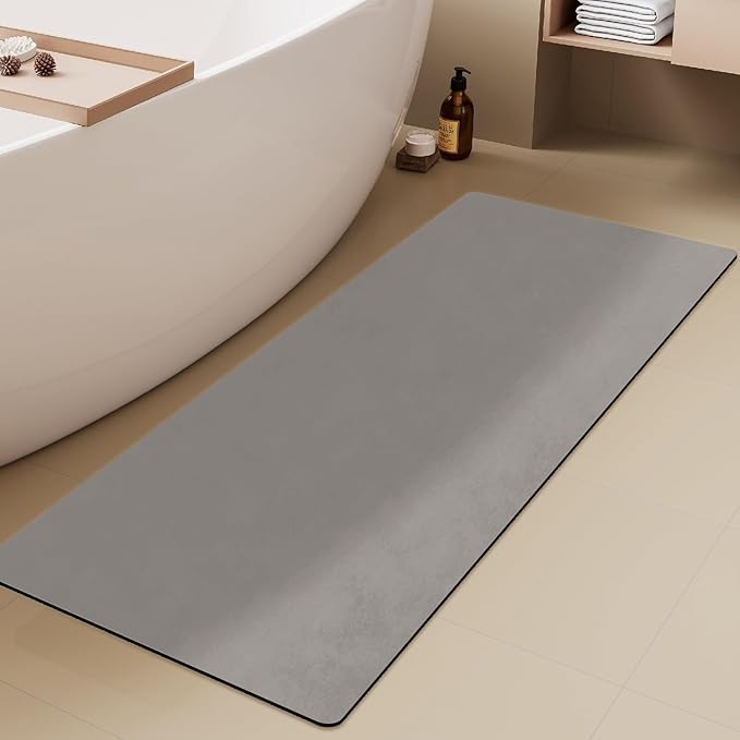 Bathroom Mat Quick Dry, Bathroom Rugs Non Slip Washable Thin Absorbent Bath Mat Fits Under Door Bathroom Floor Mat Perfect for Bath, Shower, or Sink 24"x60" Light Grey