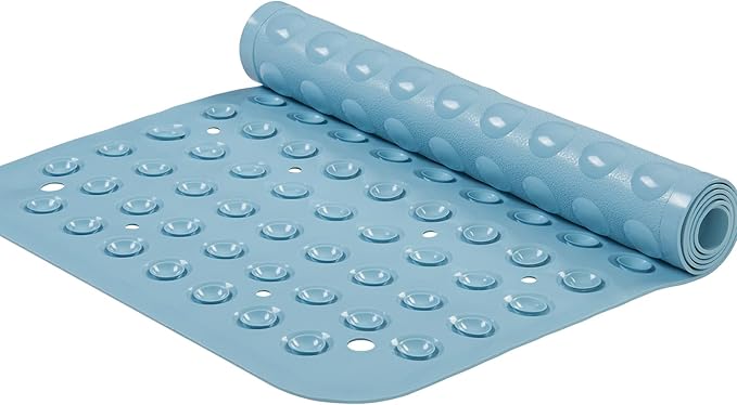 YANZIFLY Bathtub Mat for Shower: Soft Silicone Bath Mat Non Slip with Suction Cups Tub Mat for Bathroom for Family Extra Large Shower matt Machine Washable - Blue