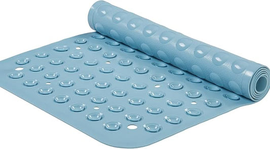 YANZIFLY Bathtub Mat for Shower: Soft Silicone Bath Mat Non Slip with Suction Cups Tub Mat for Bathroom for Family Extra Large Shower matt Machine Washable - Blue