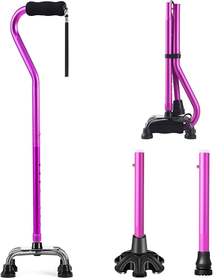 LIXIANG Walking Canes Stablize Women Quad Canes for Seniors & Adults Foldable Adjustable for Men & Women Heavy Duty Freestanding Cane for People with Leg Injuries 3 footings