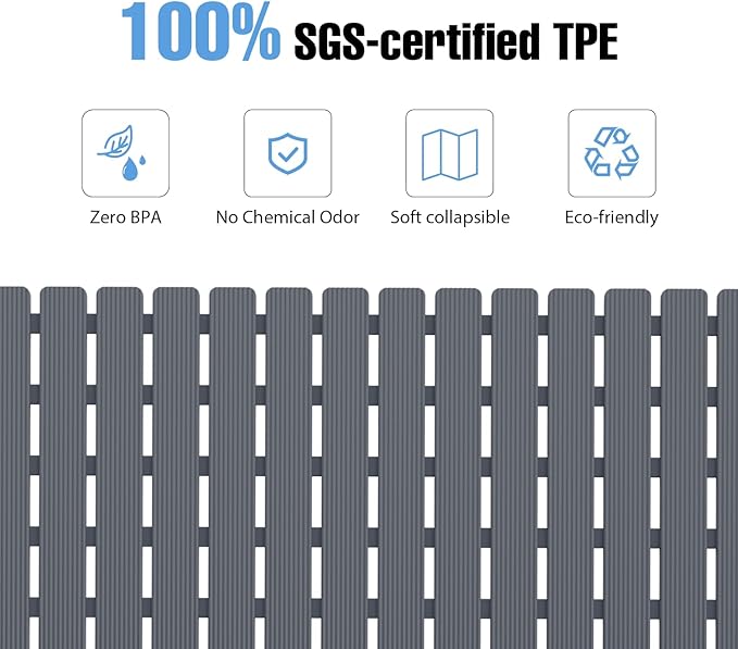 Shower Mat Non-Slip Bath Mat for Tub and Shower Stall,200+ Suction Cups with Drain Holes, Quick Dry Machine Washable, Extra Grip for Elderly and Baby, Bathroom Essentials 24x24 Inch (Light Grey)