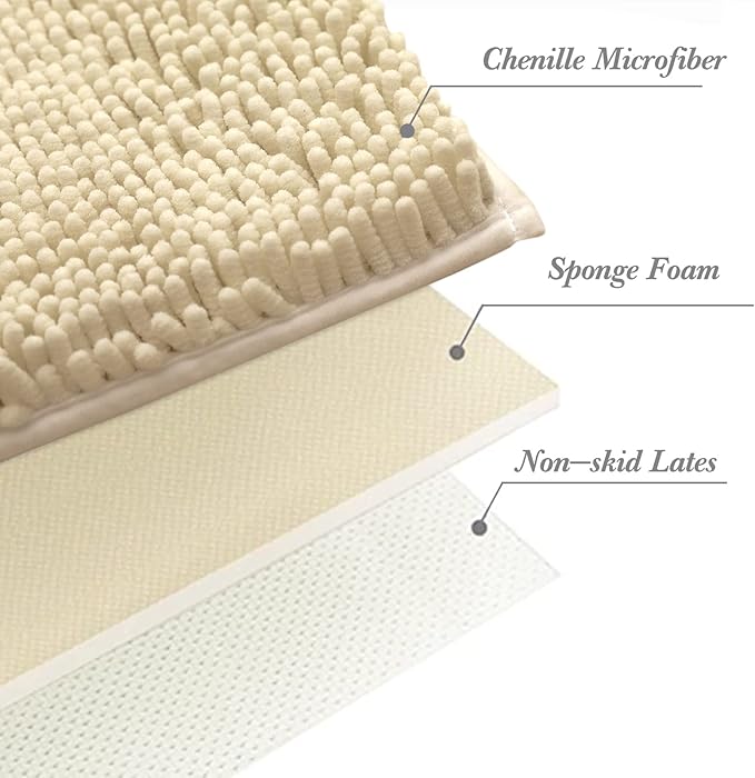 Non-Slip Bath Rug,Extra Soft Microfiber Bedroom Shag Carpet with Anti-Slip Backing,Water/Dust Absorbent Fast Dry Shower Mat,Sound Insulated Stairs Pad,Machine Washable (Beige,19 x 31 Inches)