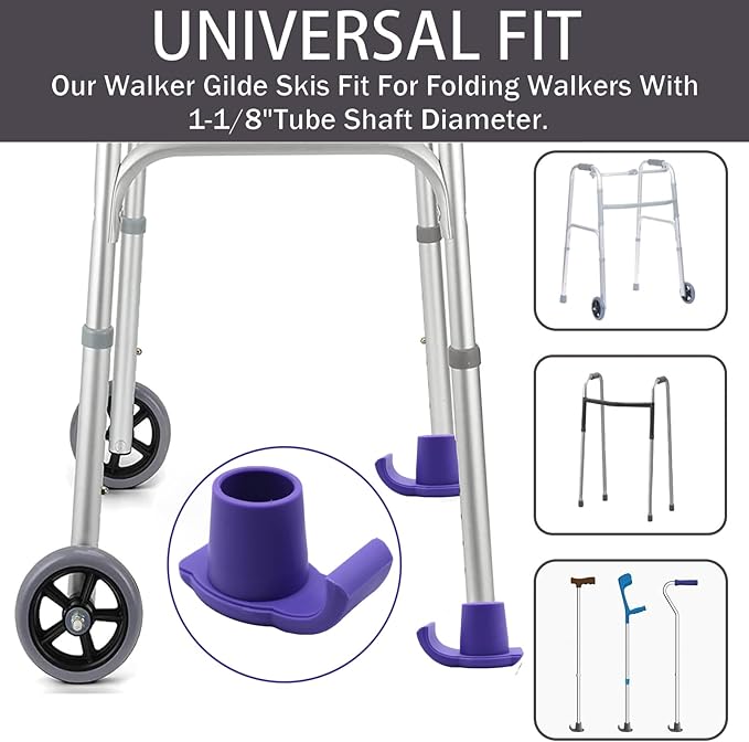 Magicorange Walker Glide Skis, 4 Pcs Universal Fit Walker ski Glides,Easy to Use Rubber Walker Glides,Walker Feet Replacement (Purple)
