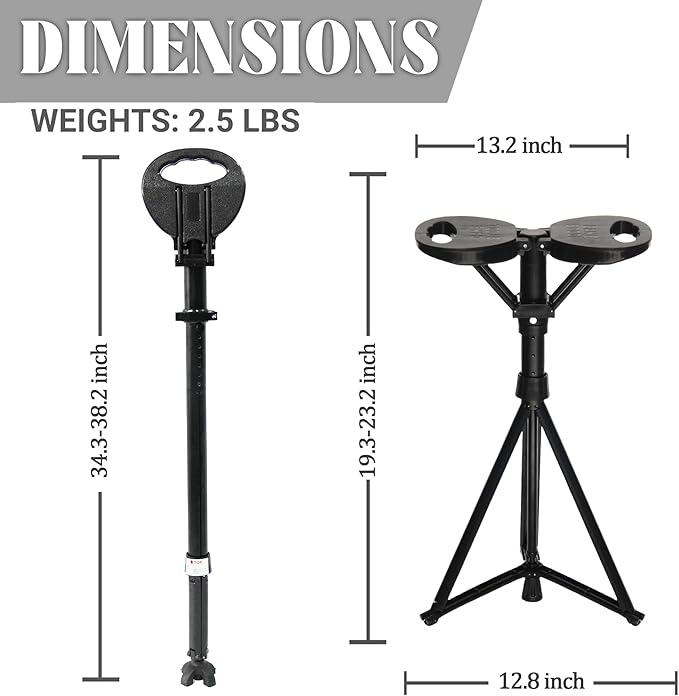 XXL Portable Walking Cane with Seat, Adjustable 34"-37" Foldable Lightweight Aluminum Anti-Slip Walking Stick for Men & Women, 550 Lbs Cane with Chair for Travel Hiking with Carry Bag