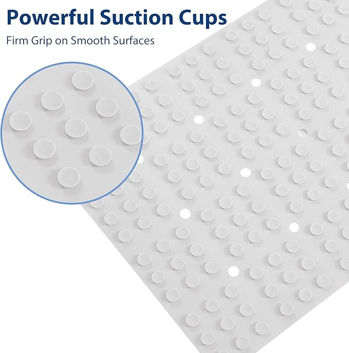 Silicone Bath Mat with Suction Cups – Non-Slip Foldable Bathtub & Shower Mat, Durable & Quick-Dry Safety Tub Mat with Large Drain Holes for Families 28"x 14" White