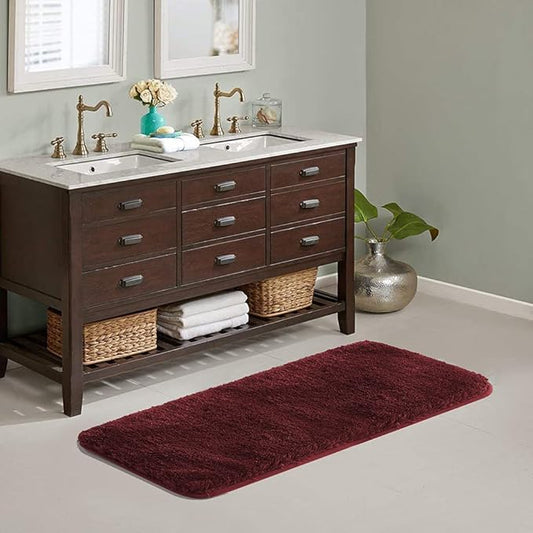 Suchtale Large Extra Soft Shaggy Bath Mat (24 x 60, Red) Machine Washable Microfiber Non Slip Luxury Bathroom Floor Mat