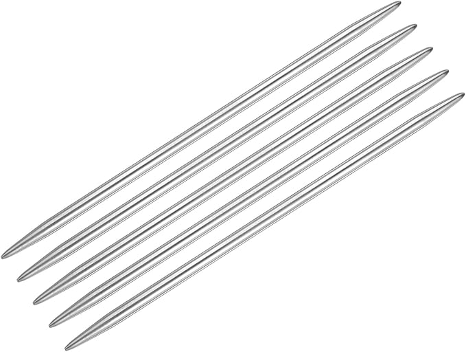 uxcell 5Pcs Knitting Needle 5mm Diameter 5.9 Inches Length Stainless Steel Double Pointed Sweater Stitching Needles for Handmade Projects DIY Knitting