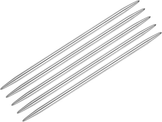uxcell 5Pcs Knitting Needle 5mm Diameter 5.9 Inches Length Stainless Steel Double Pointed Sweater Stitching Needles for Handmade Projects DIY Knitting