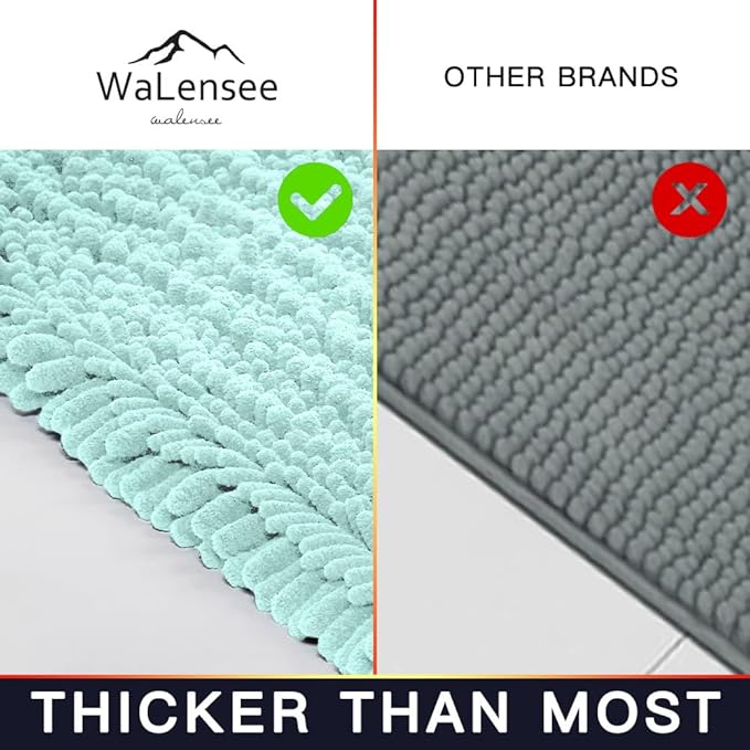 Walensee Bathroom Rug Non Slip Bath Mat (24x17 Inch Spa Blue) Water Absorbent Super Soft Shaggy Chenille Machine Washable Dry Extra Thick Perfect Absorbant Best Small Plush Carpet for Shower Floor