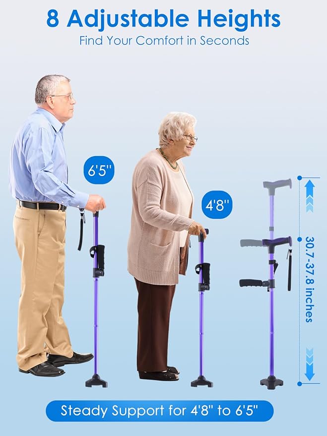 Adjustable Walking Cane for Women & Men for Stability, Self Standing Cane with Second Handle for Standing, 350lbs Heavy Duty Foldable Collapsible Folding Cane, Walking Sticks for Seniors & Adult