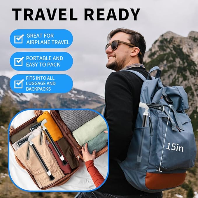 Adjustable Foldable Walking Cane, Hiking Sticks Canes Walking Sticks for Seniors,Telescopic Walking Canes with Anti-Slip Grip, Lightweight Trekking Cane for Hiking, Climbing