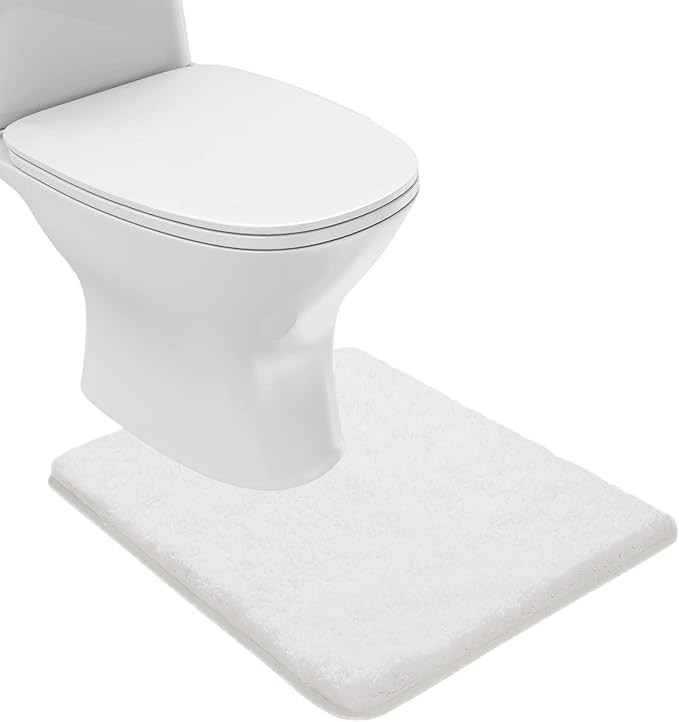 Suchtale Bathroom Contour Rug Non Slip Bath Mat Water Absorbent Soft Microfiber Shaggy Bathroom Mat Machine Washable Bath Rug for Bathroom Thick Plush U Shape Toilet Rug (20 x 24, White)