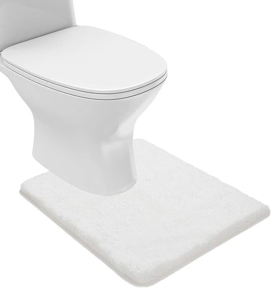 Suchtale Bathroom Contour Rug Non Slip Bath Mat Water Absorbent Soft Microfiber Shaggy Bathroom Mat Machine Washable Bath Rug for Bathroom Thick Plush U Shape Toilet Rug (20 x 24, White)