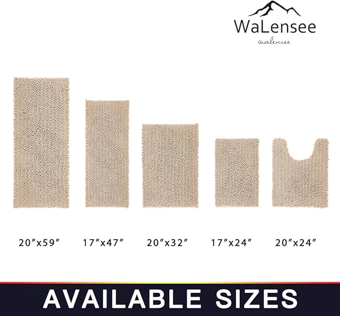 Walensee Bathroom Rug Non Slip Bath Mat (32x20 Inch Beige) Water Absorbent Super Soft Shaggy Chenille Machine Washable Dry Extra Thick Perfect Absorbant Best Large Plush Carpet for Shower Floor