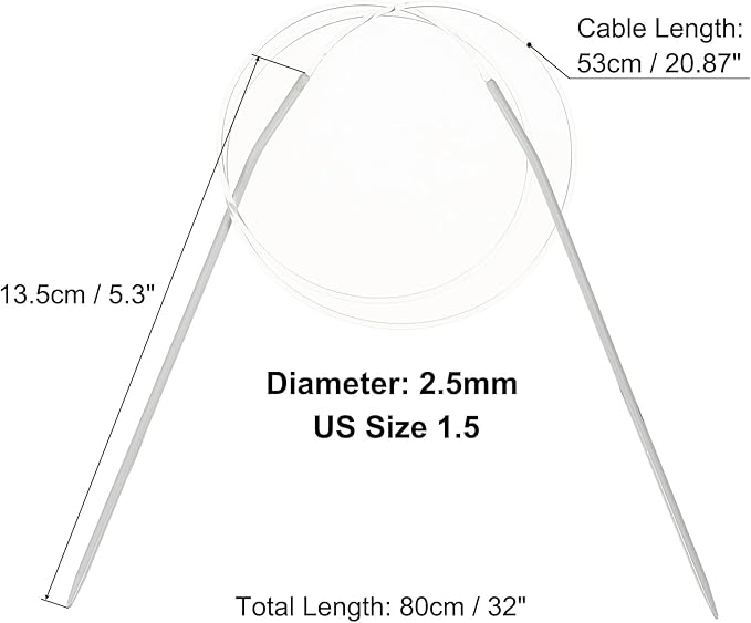 uxcell Aluminum Circular Knitting Needle US Size 32 Inch (80cm) Length Size US 1.5 (2.5mm) Round Knitting Needle for Handmade Projects DIY Knitting