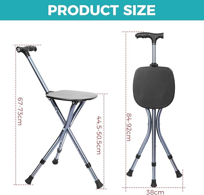 Portable Adjustable Folding Walking Cane with Seat ，Cane seat for Seniors with Magnetic Massage Handle, Supports up to 330 Pounds