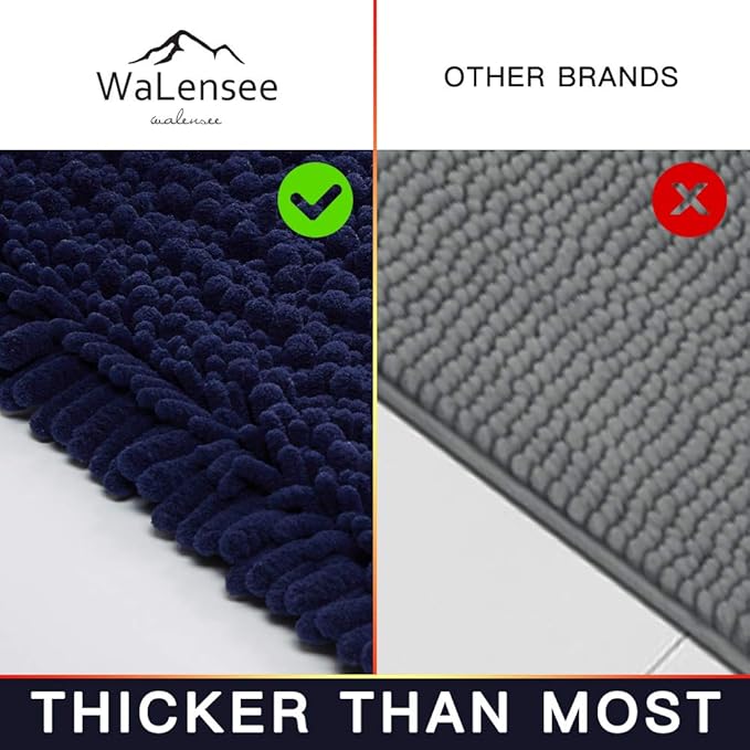 Walensee Bathroom Rug Non Slip Bath Mat (36x24 Inch Navy) Water Absorbent Super Soft Shaggy Chenille Machine Washable Dry Extra Thick Perfect Absorbant Best Large Plush Carpet for Shower Floor