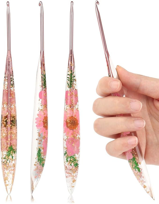Coopay Crochet Hooks, 3.5mm Ergonomic Crochet Hook with Floral Resin Grips, Stylish and Unique, Ideal for Crocheting Blankets, Dolls, Shawls, Hats, Scarves (E-3.5mm)