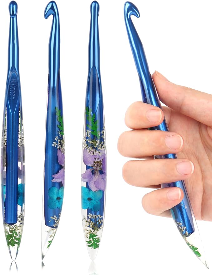 Coopay Crochet Hooks, 9mm Crochet Hook Ergonomic, See-Through Resin Handle with Flowers Inside, Pretty & Pleasant, Ideal for Crocheting Blankets, Dolls, Shawls, Hats, Scarves (M-9.0mm)