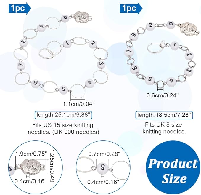 NBEADS 2 Pcs 2 Styles Sheep Charm Knitting Row Counter Chains, 0~9 Number Stitch Markers Acrylic Beads Crochet Stitch Marker Charms for Knitting Weaving Sewing Quilting Handmade Jewelry