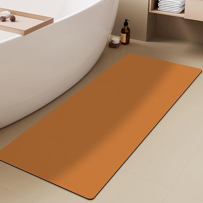 Bathroom Mat Quick Dry, Bathroom Rugs Non Slip Washable Thin Absorbent Bath Mat Fits Under Door Bathroom Floor Mat Perfect for Bath, Shower, or Sink 24"x60" Orange