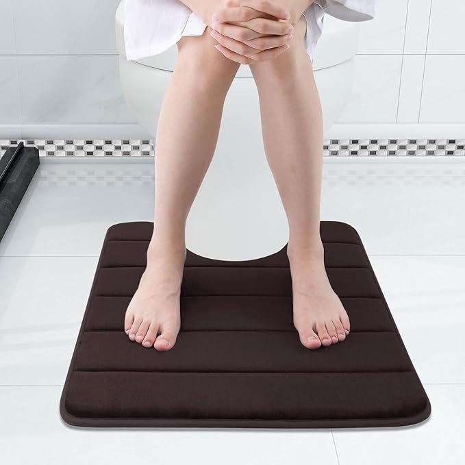 Buganda Memory Foam U-Shaped Contour Toilet Rugs, Non Slip Absorbent, Thick Soft Washable Bathroom Mat, Floor Carpet Bath Rugs Mat for Toilet Base (20" x 20", Brown)