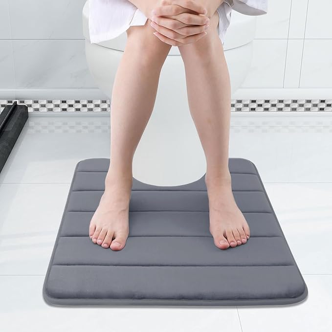 Buganda Memory Foam U-Shaped Contour Toilet Rugs, Non Slip Absorbent, Thick Soft Washable Bathroom Mat, Floor Carpet Bath Rugs Mat for Toilet Base (24" x 24", Dark Grey)