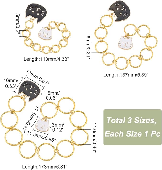 NBEADS 3 Pcs 3 Sizes Cat Charm Knitting Row Counter Chains, Alloy Enamel Charm Row Counter Chains with Brass Ring for Knitting Crochet Tracking Project Progress