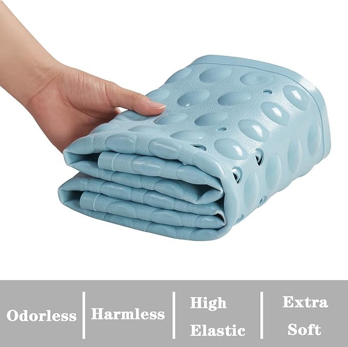 YANZIFLY Bathtub Mat for Shower: Soft Silicone Bath Mat Non Slip with Suction Cups Tub Mat for Bathroom for Family Extra Large Shower matt Machine Washable - Blue