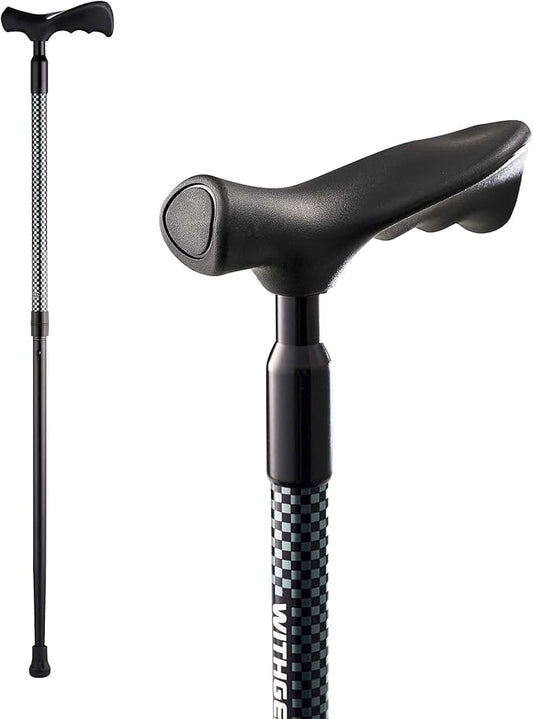 Ergo Walking Cane for Men & Women - Adjustable Foldable Walking Stick (Right-Handed Black Cane)