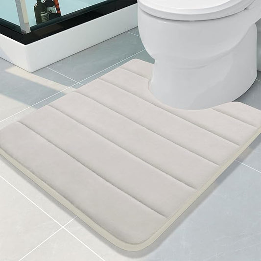 Buganda Memory Foam U-Shaped Contour Toilet Rugs, Non Slip Absorbent, Thick Soft Washable Bathroom Mat, Floor Carpet Bath Rugs Mat for Toilet Base (24" x 20", Cream)