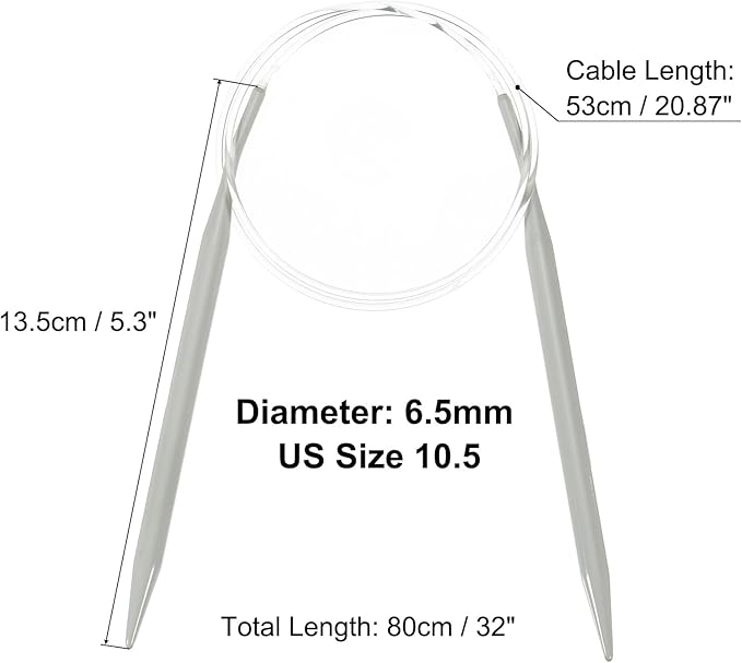 uxcell Aluminum Circular Knitting Needle US Size 32 Inch (80cm) Length Size US 10.5 (6.5mm) Round Knitting Needle for Handmade Projects DIY Knitting