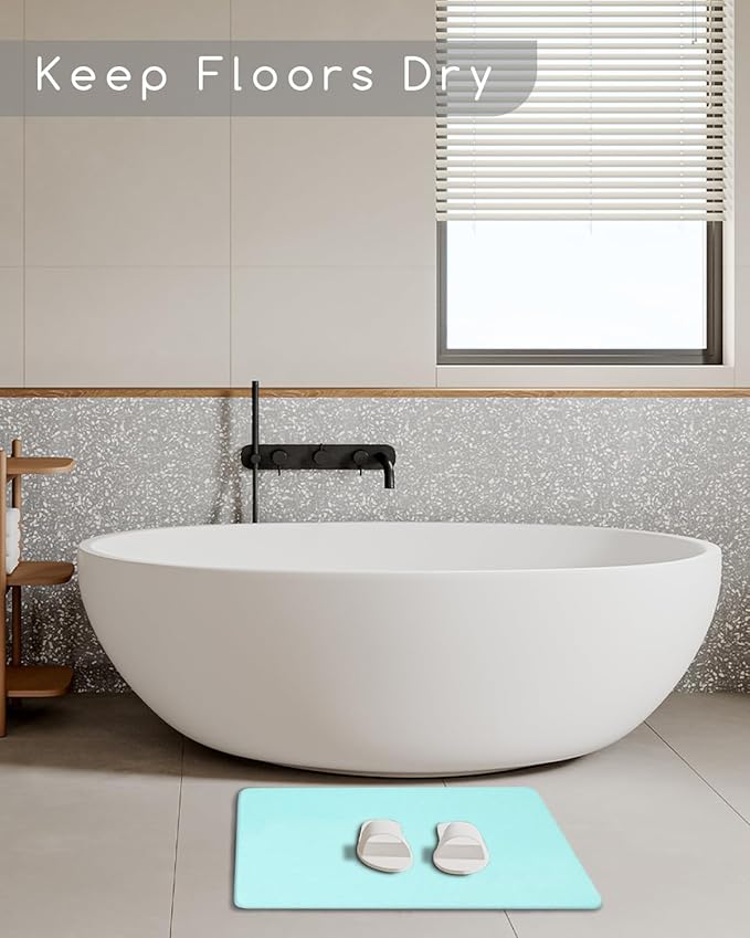 Stone Bath Mat 24"x16" - Diatomaceous Earth Shower Mat, Quick Dry, Anti-Slip, Modern Design with Bonus Non-Slip Pad - Perfect for Home Safety and Style, (Green)