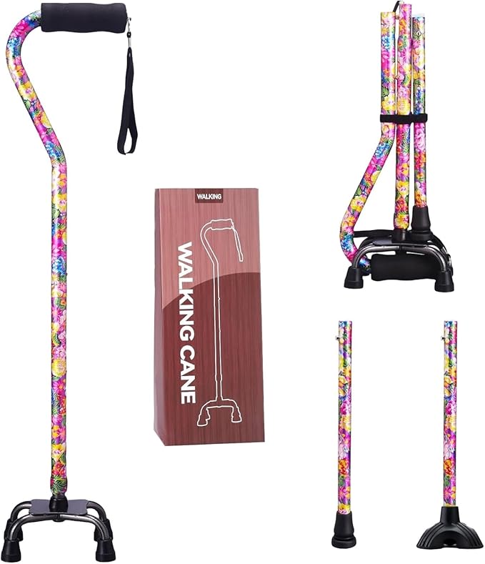 LIXIANG Walking Canes Stablize Women Quad Canes for Seniors & Adults Foldable Adjustable for Men & Women Heavy Duty Freestanding Cane for People with Leg Injuries 3 footings